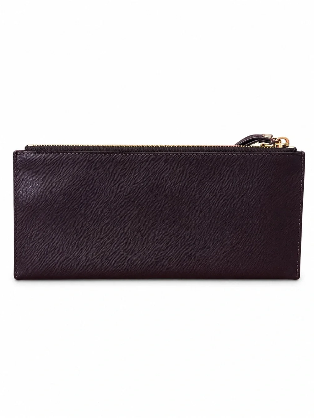 Henri Bendel Saffiano Leather Eggplant Purple Zip Clutch Wristlet
